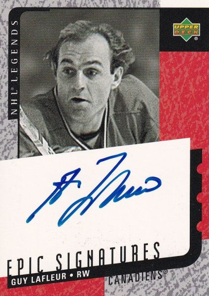 AUTO karta GUY LAFLEUR 00-01 UD NHL Legends Epic Signatures číslo GL